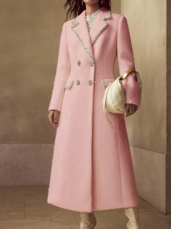 Pink Preppy Women's Rhinestone Double-Breasted Overcoat - Picture 6 of 7